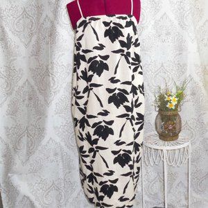 A New Day S Black/Cream Floral Spaghetti Strap Midi Length Shift Dress